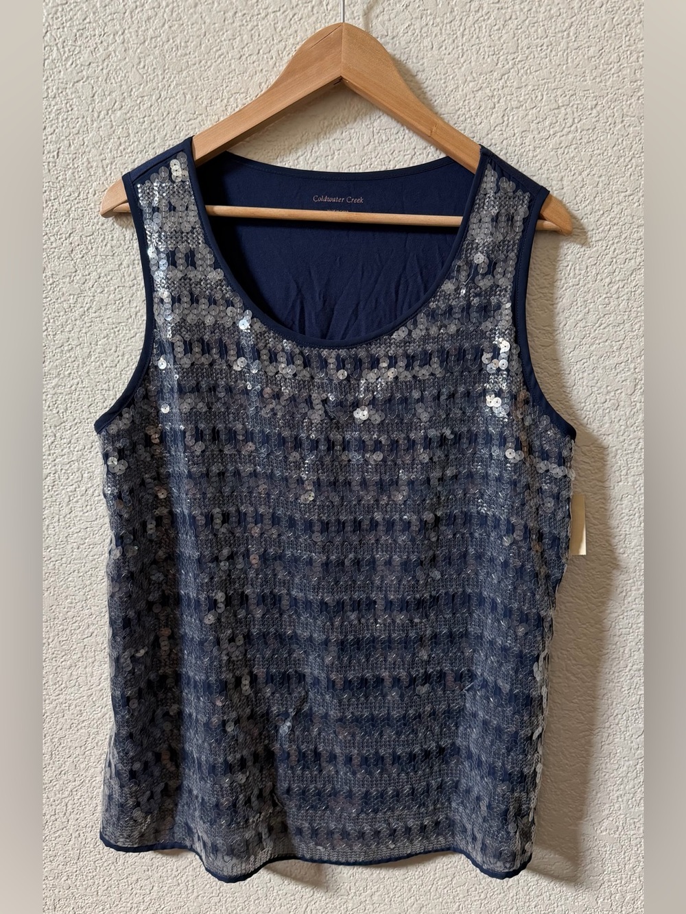 Coldwater Creek Size XL Mirror Sequin Tank Rayon Stretch•Dark Indigo MSRP $69.95